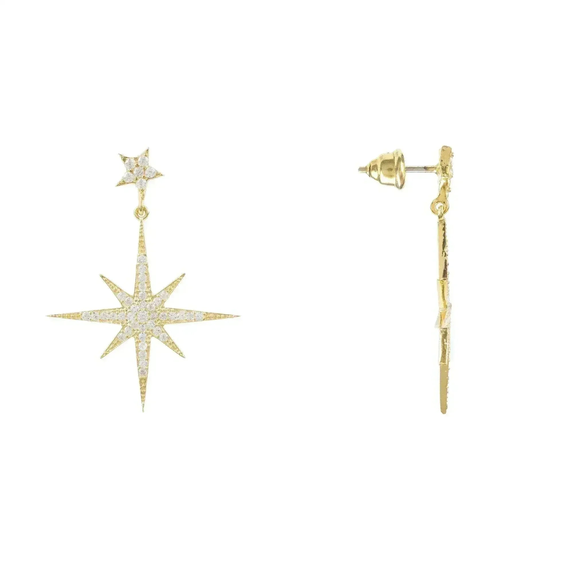 Petite Star Burst Drop Earrings | Gold CZ Celestial Jewelry - Femstylo
