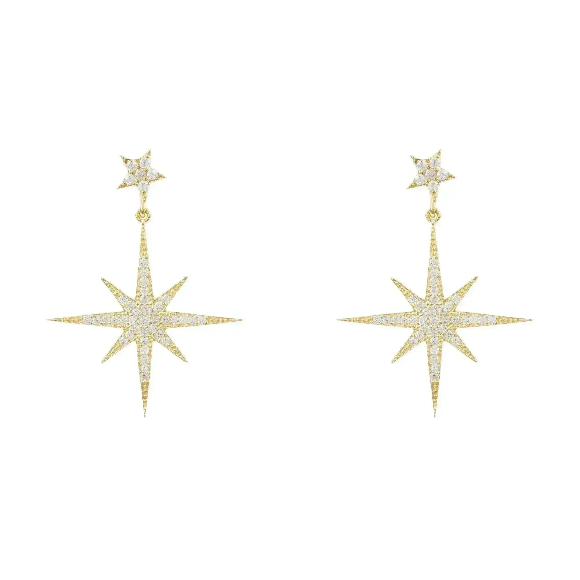 Petite Star Burst Drop Earrings | Gold CZ Celestial Jewelry - Femstylo