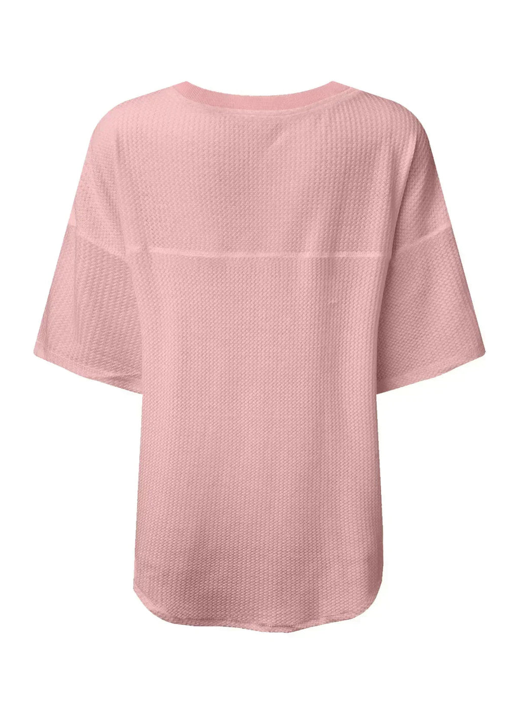 White Waffle Texture V Neck Drop Shoulder Loose Tee