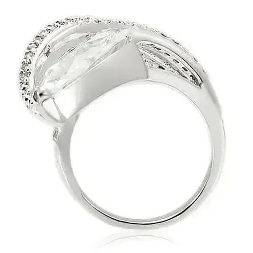 0W253 Rhodium Brass Ring – 23x11mm AAA Clear CZ Statement Piece