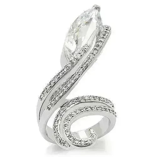 0W253 Rhodium Brass Ring – 23x11mm AAA Clear CZ Statement Piece
