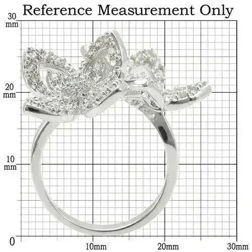 0W336 - Rhodium Brass Ring with AAA Grade CZ  in Clear