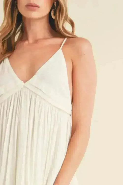 Aemi + Co Ruched Plunge Mini Cami Dress