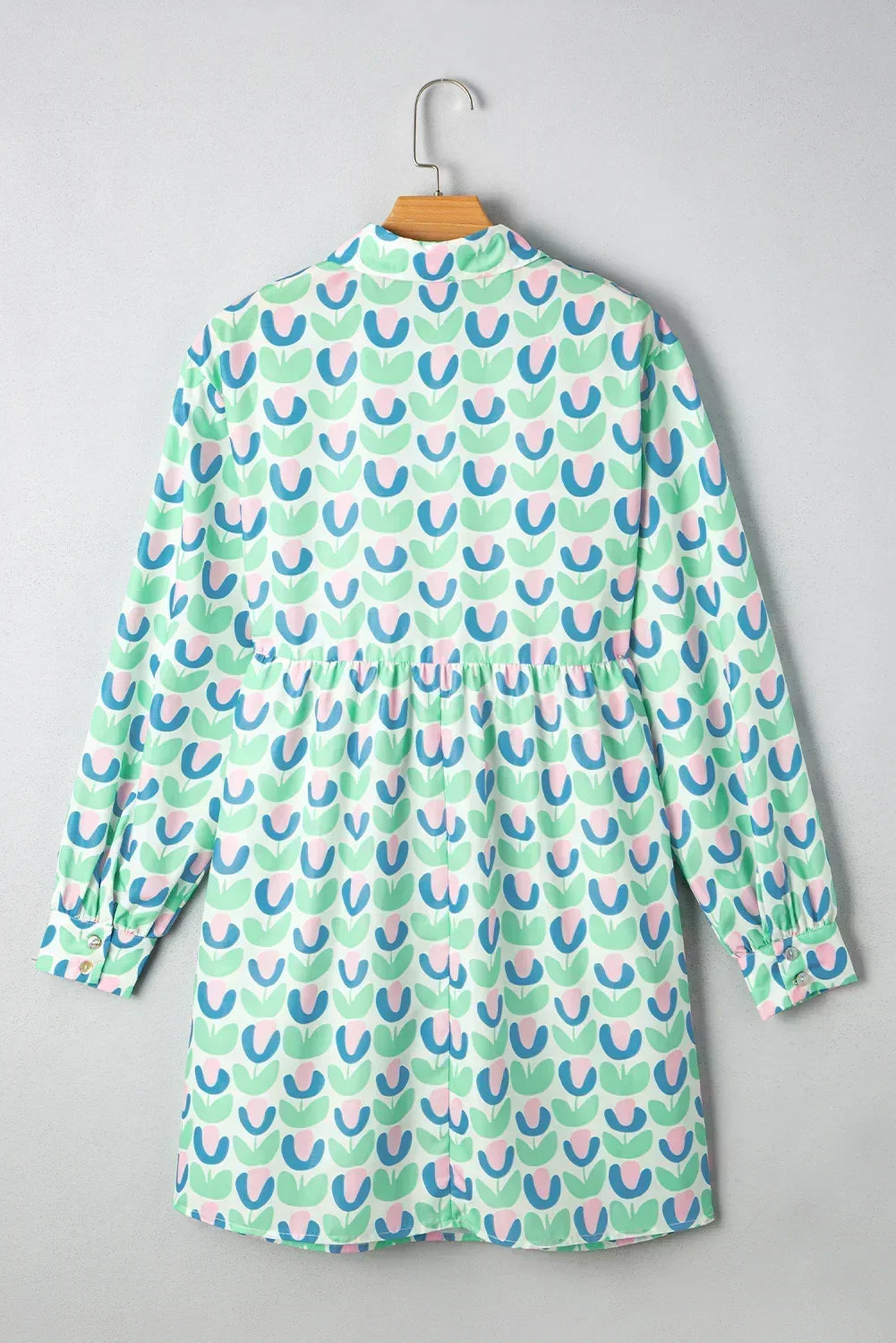 Green Floral Print Scallop Trim Pocket Mini Dress