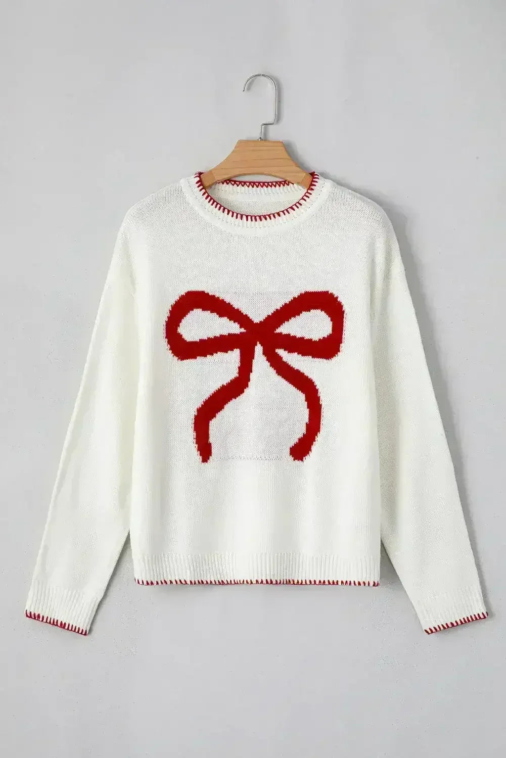 Pink Sweet Bow Drop Sleeve Round Neck Sweater