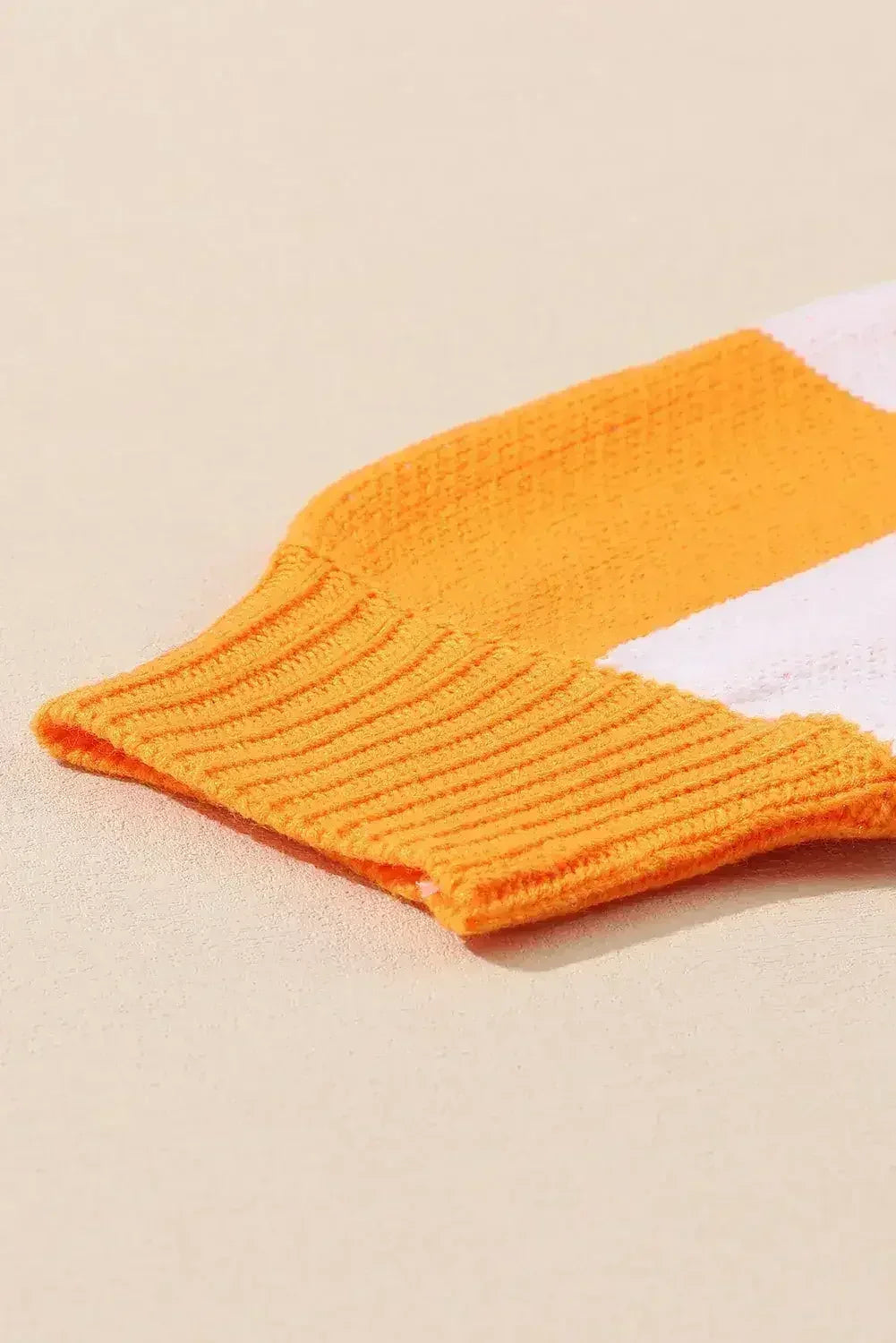 Orange Checkered Bishop Sleeve Sweater - Femstylo