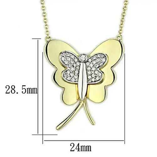 3W459 - Gold+Rhodium Brass Necklace with AAA Grade CZ  in Clear