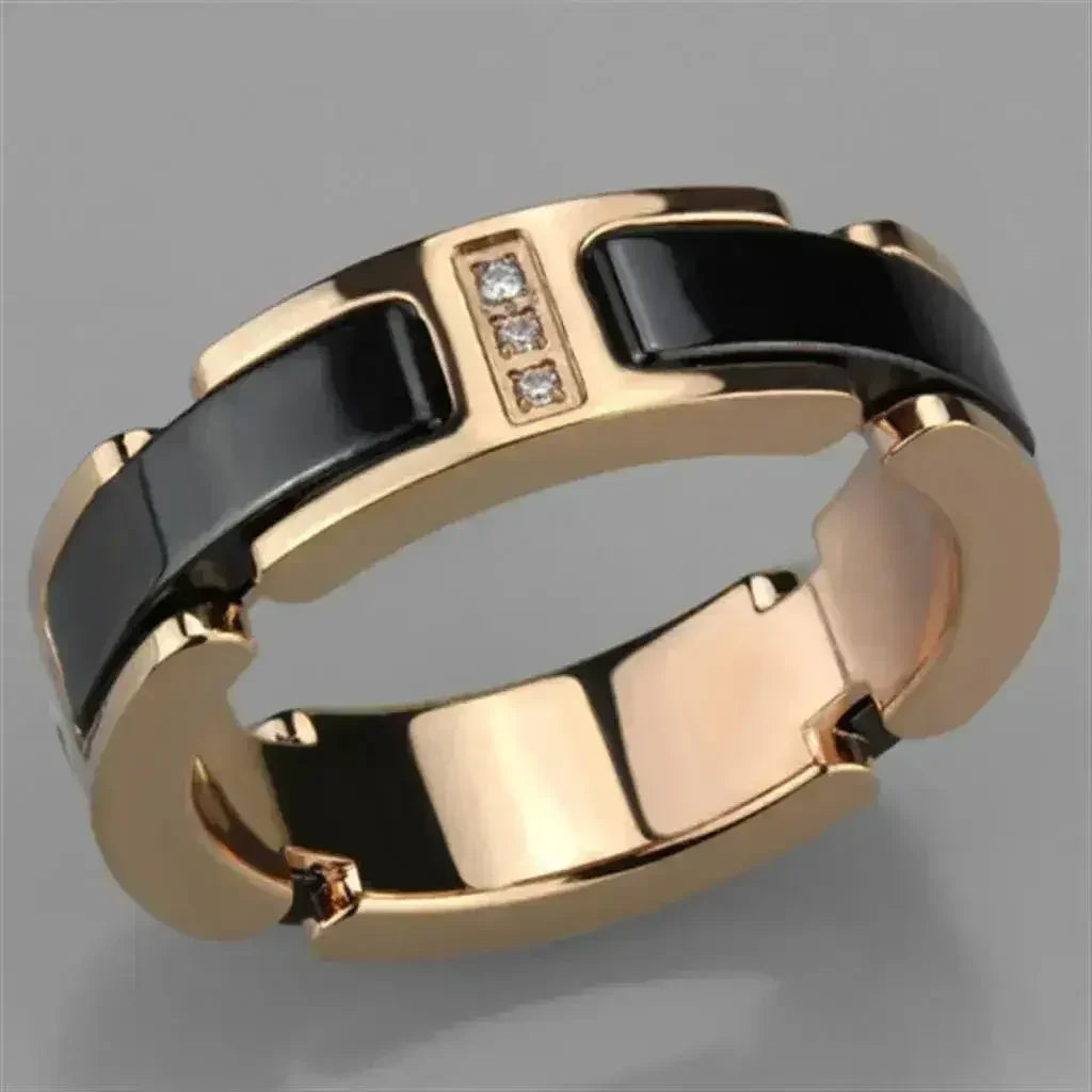 3W964 IP Rose Gold Stainless Steel Ring – Jet Black Ceramic