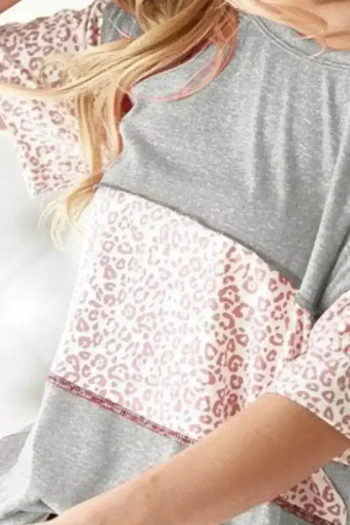 BiBi Triblend Knit with Leopard Block Out Stitching