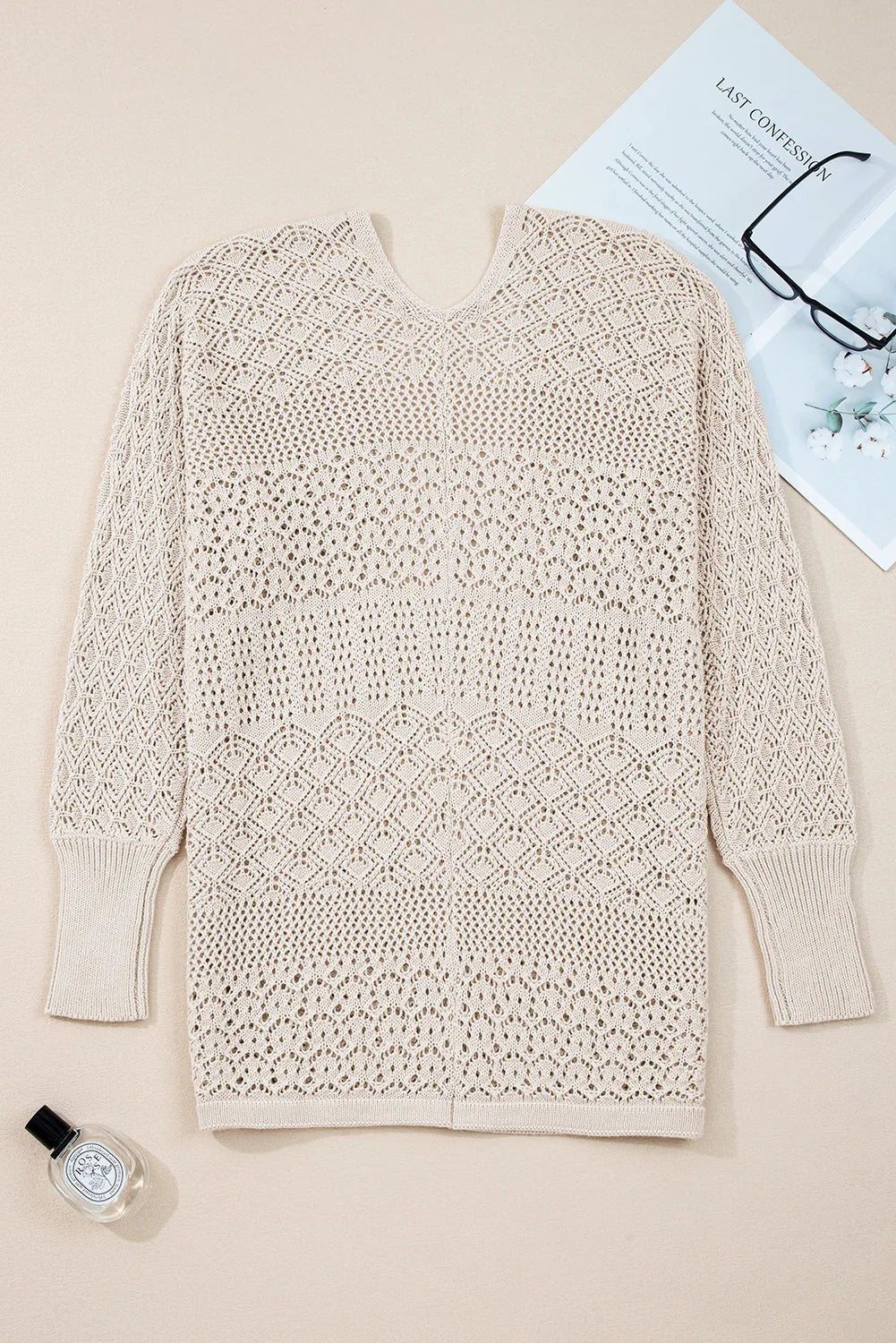 Redwood Burl Mix Pattern Hollow Knit Open Front Cardigan