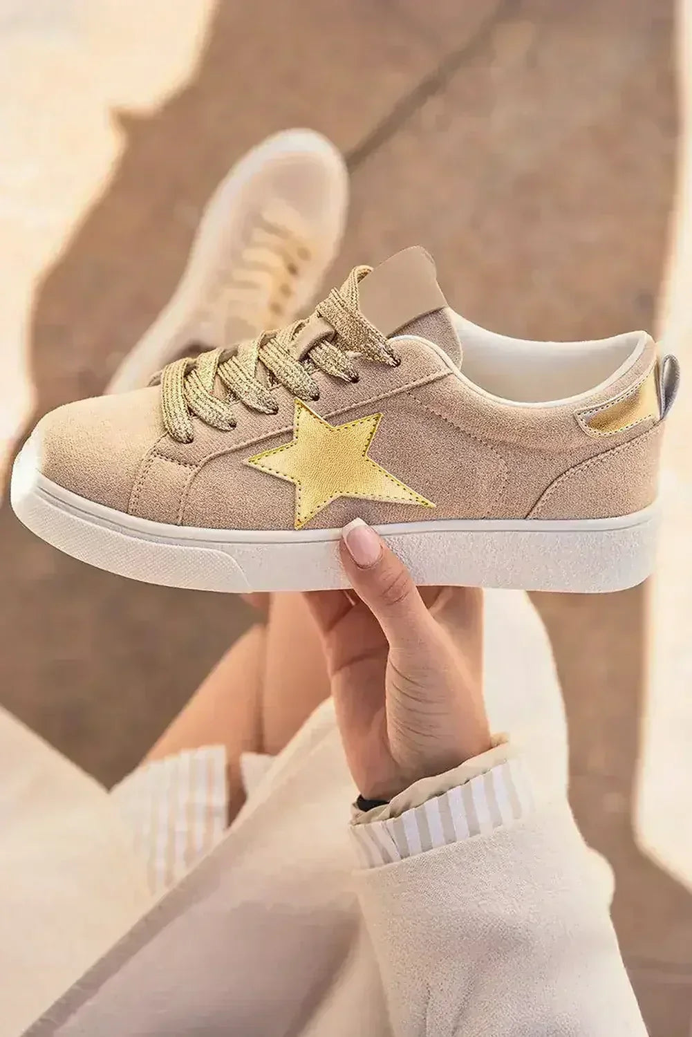 Silver Sequin Star Sneakers - Glitter Lace-Ups - Night Out Statement Shoes