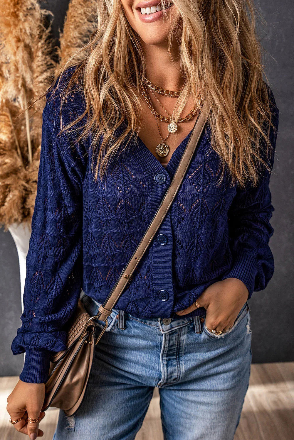 Green Lightweight Buttoned Front Crochet Cardigan