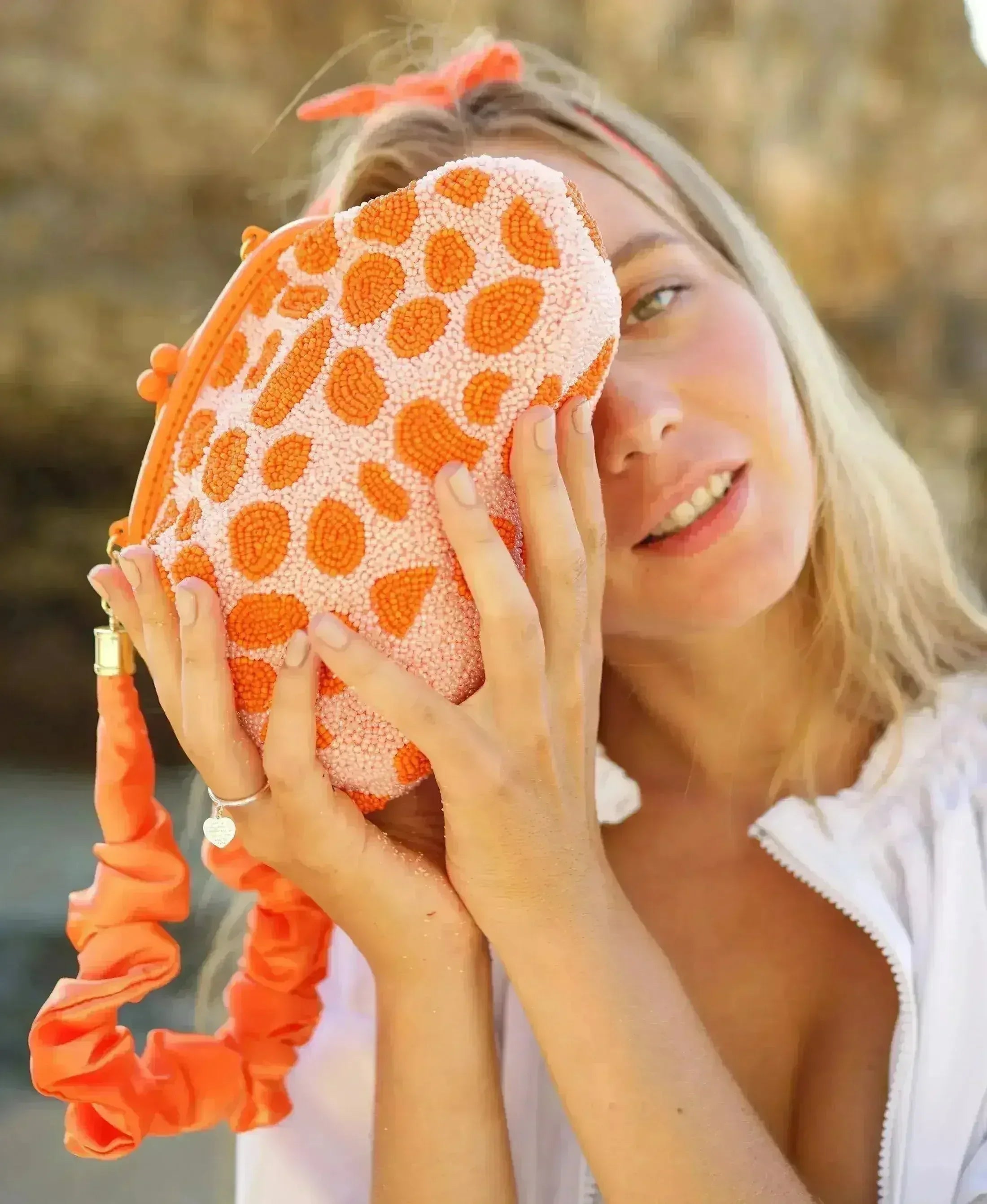 ARNOLDI PEACHPUFF Hand-beaded Clutch Bag In Orange & Peach