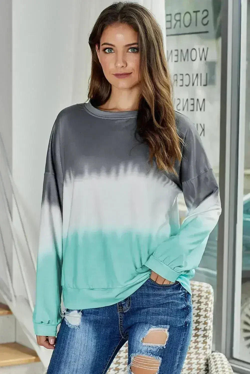 Casual Gray Color Block Tie Dye Pullover Sweatshirt
