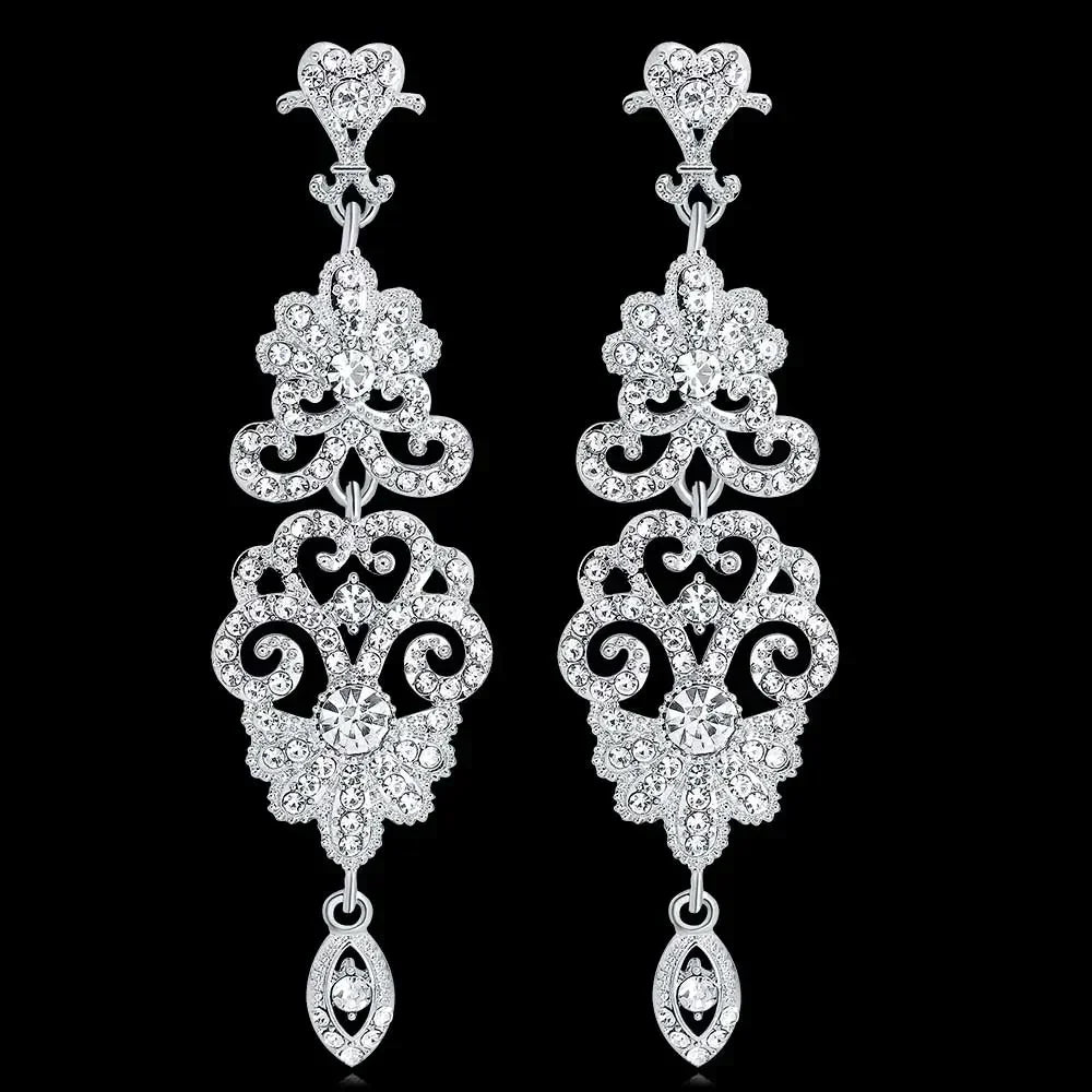 TREAZY Fashion Crystal Wedding Drop Earrings for Women Silver Color Bridal Dangle Earrings Brides Gifts Birthday Party Jewelry
