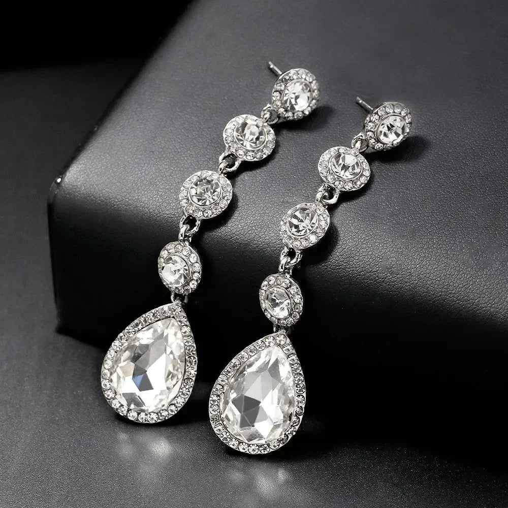 TREAZY Fashion Crystal Wedding Drop Earrings for Women Silver Color Bridal Dangle Earrings Brides Gifts Birthday Party Jewelry