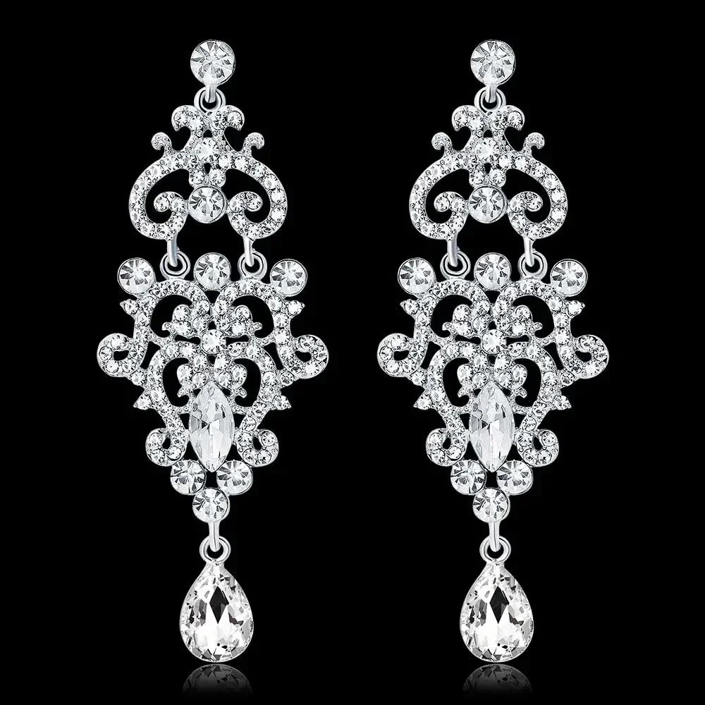 TREAZY Fashion Crystal Wedding Drop Earrings for Women Silver Color Bridal Dangle Earrings Brides Gifts Birthday Party Jewelry