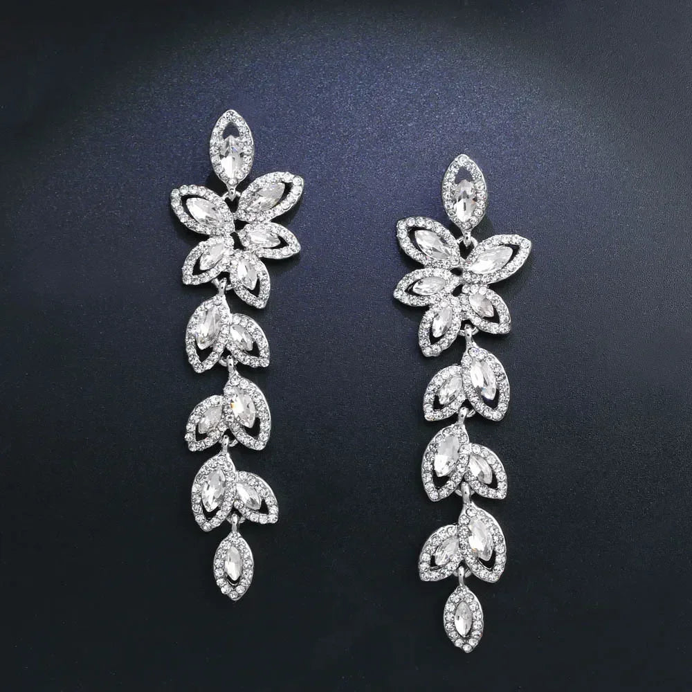 TREAZY Fashion Crystal Wedding Drop Earrings for Women Silver Color Bridal Dangle Earrings Brides Gifts Birthday Party Jewelry