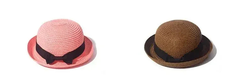 Hats For Women Summer Sun Protection Straw Hat Female Round Top Curled Brim Parent Child Student Sunshade Travel