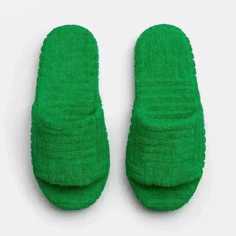 2021 Flat Furry Slippers Thick Sole Open Toe Women Slides