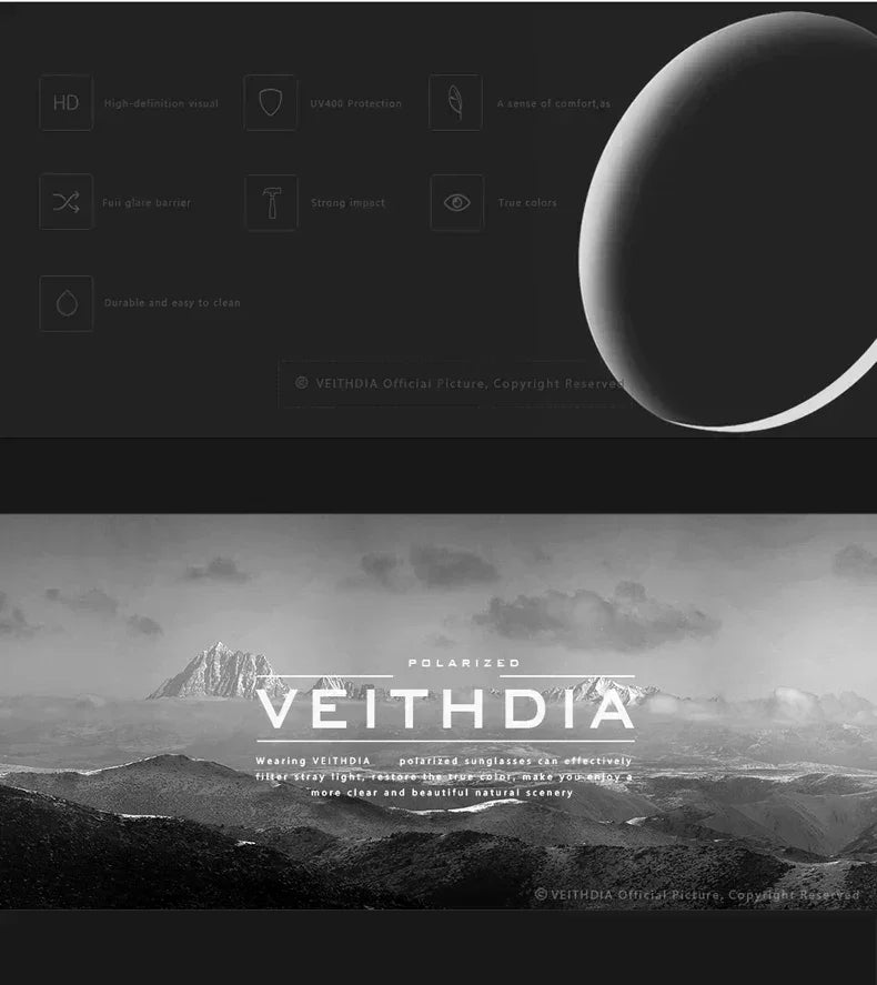 VEITHDIA Brand Designer Men's Sunglasses Aluminum Magnesium Polarized UV400 Sun Glasses Cycling Sports Male Outdoor Eyewear 6592