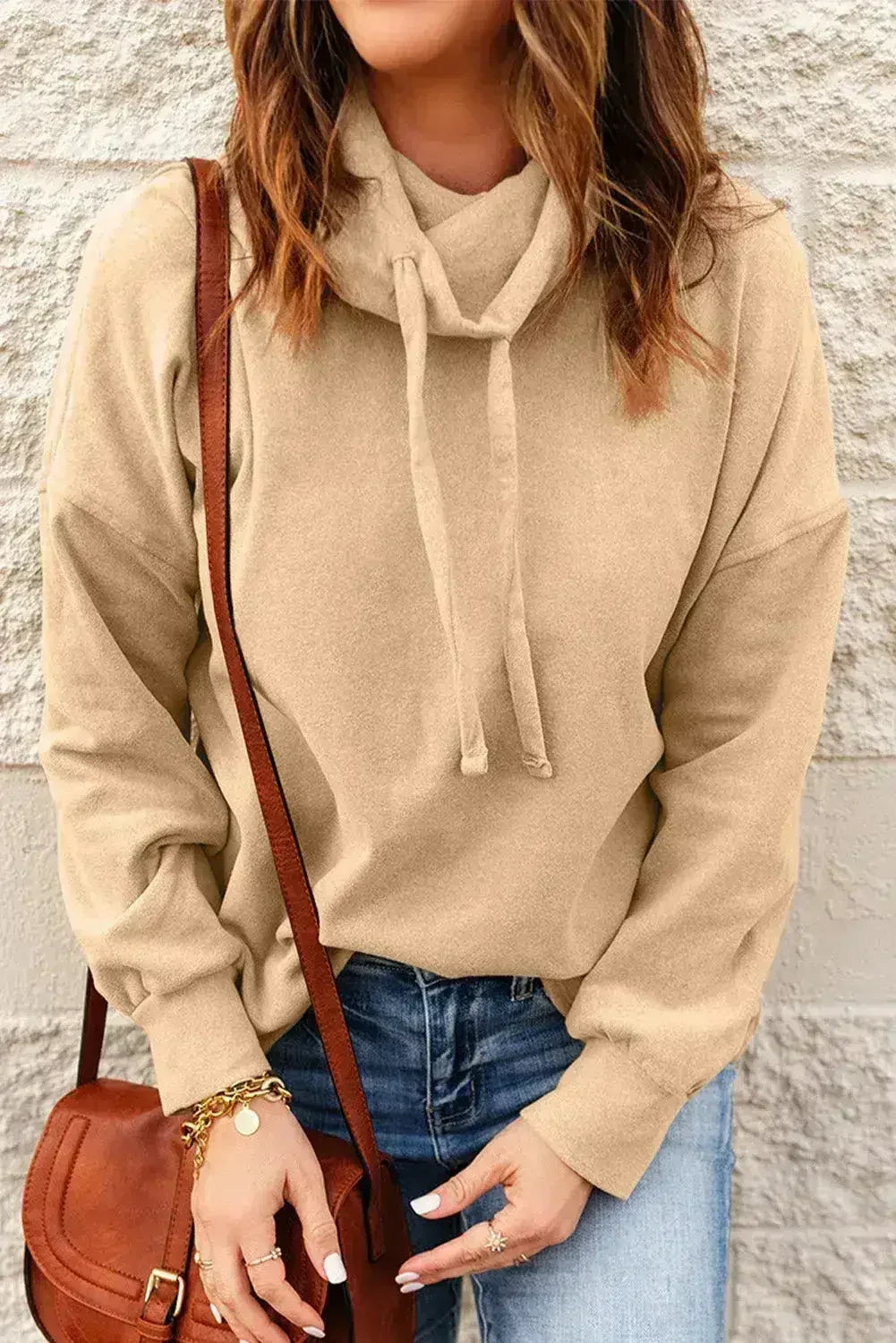 Apricot Cozy Cowl Neck Pullover Sweatshirt | Stylish