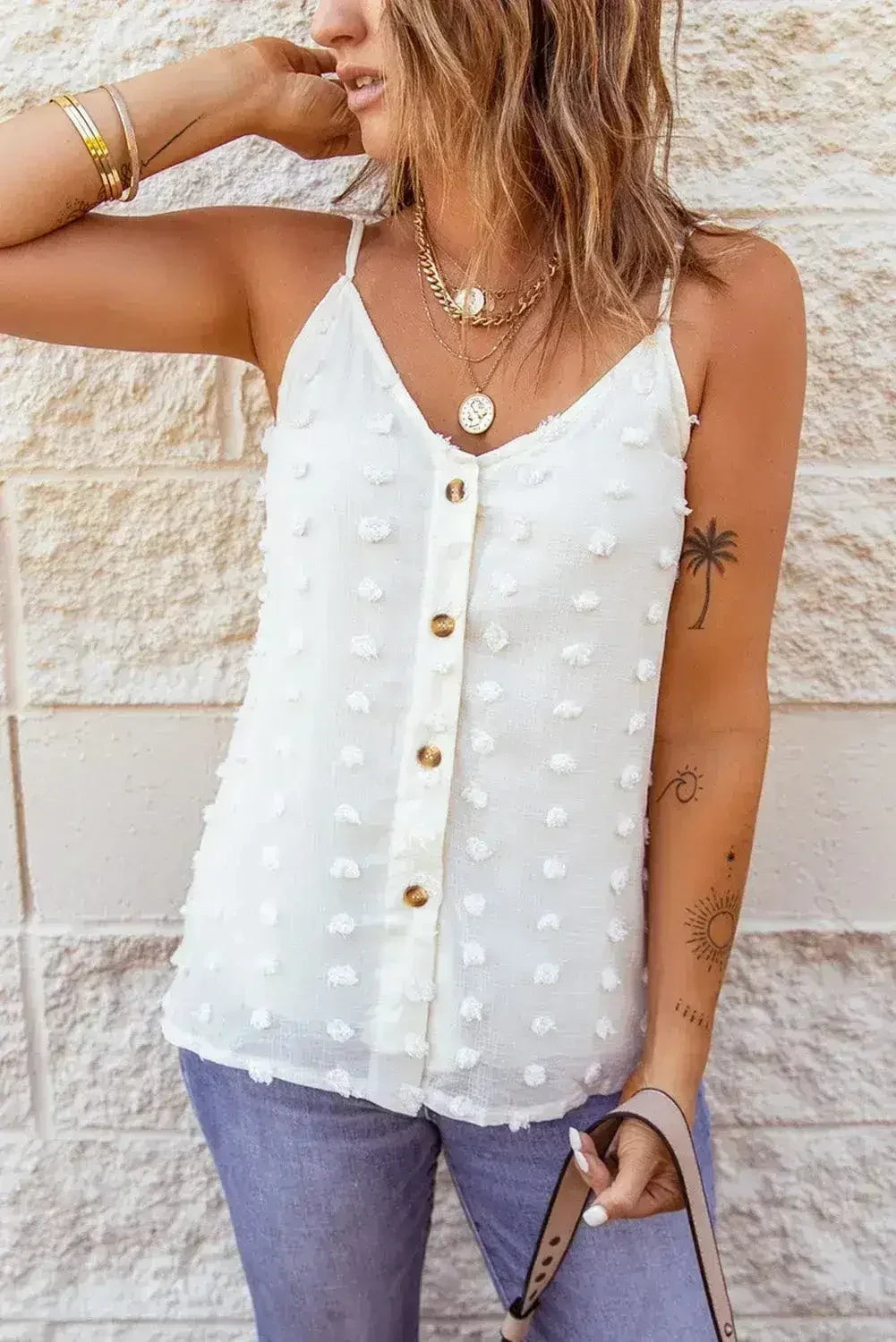 Swiss Dot Spaghetti Strap Tank Top – Cute & Flowy Summer Top