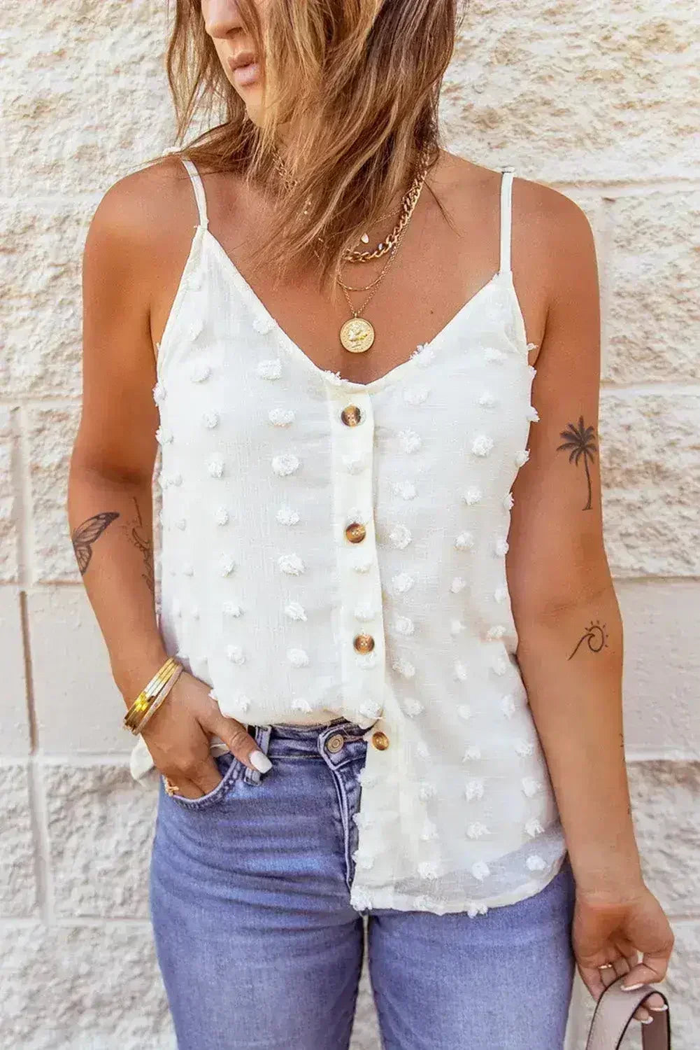 Swiss Dot Spaghetti Strap Tank Top – Cute & Flowy Summer Top