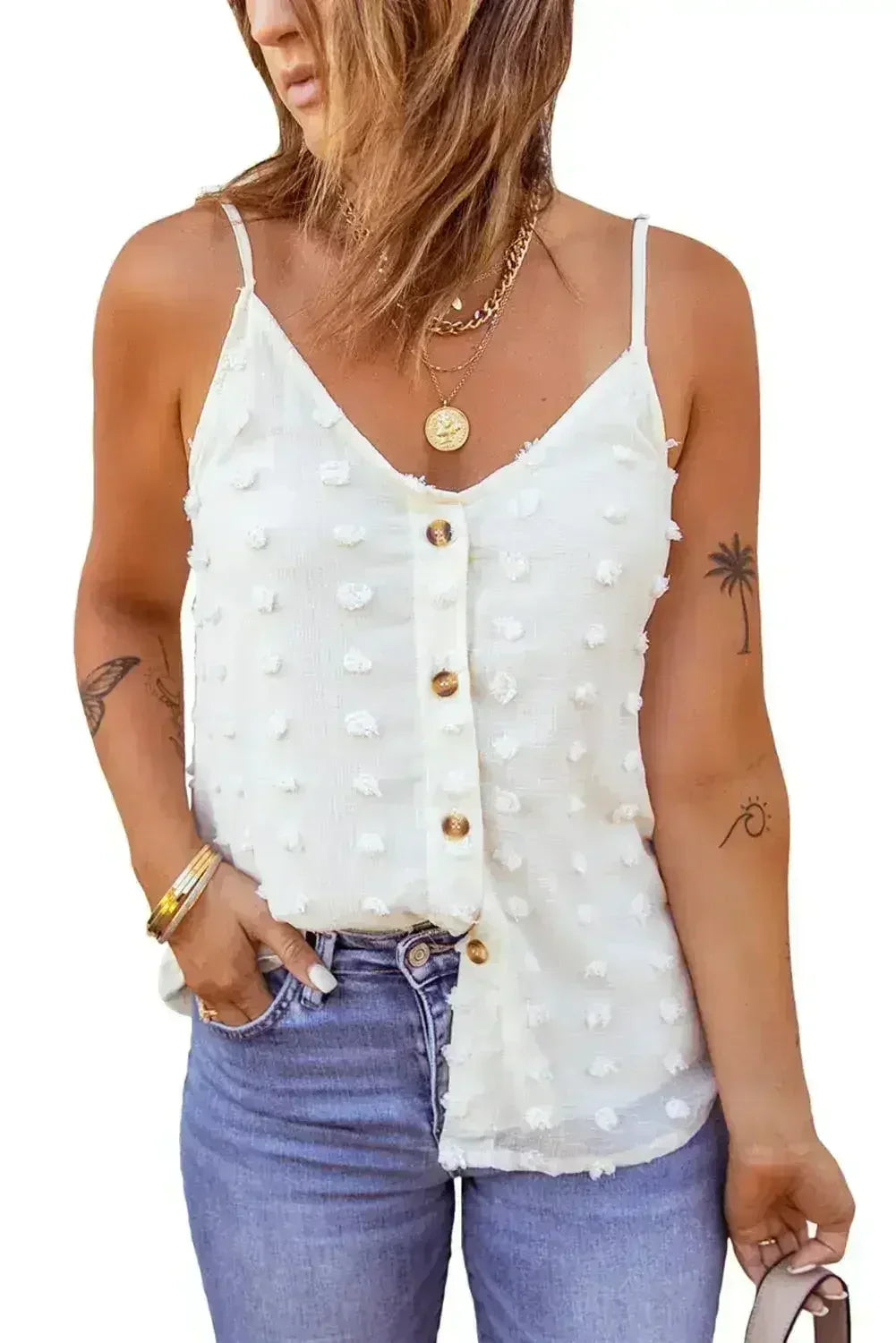 Swiss Dot Spaghetti Strap Tank Top – Cute & Flowy Summer Top