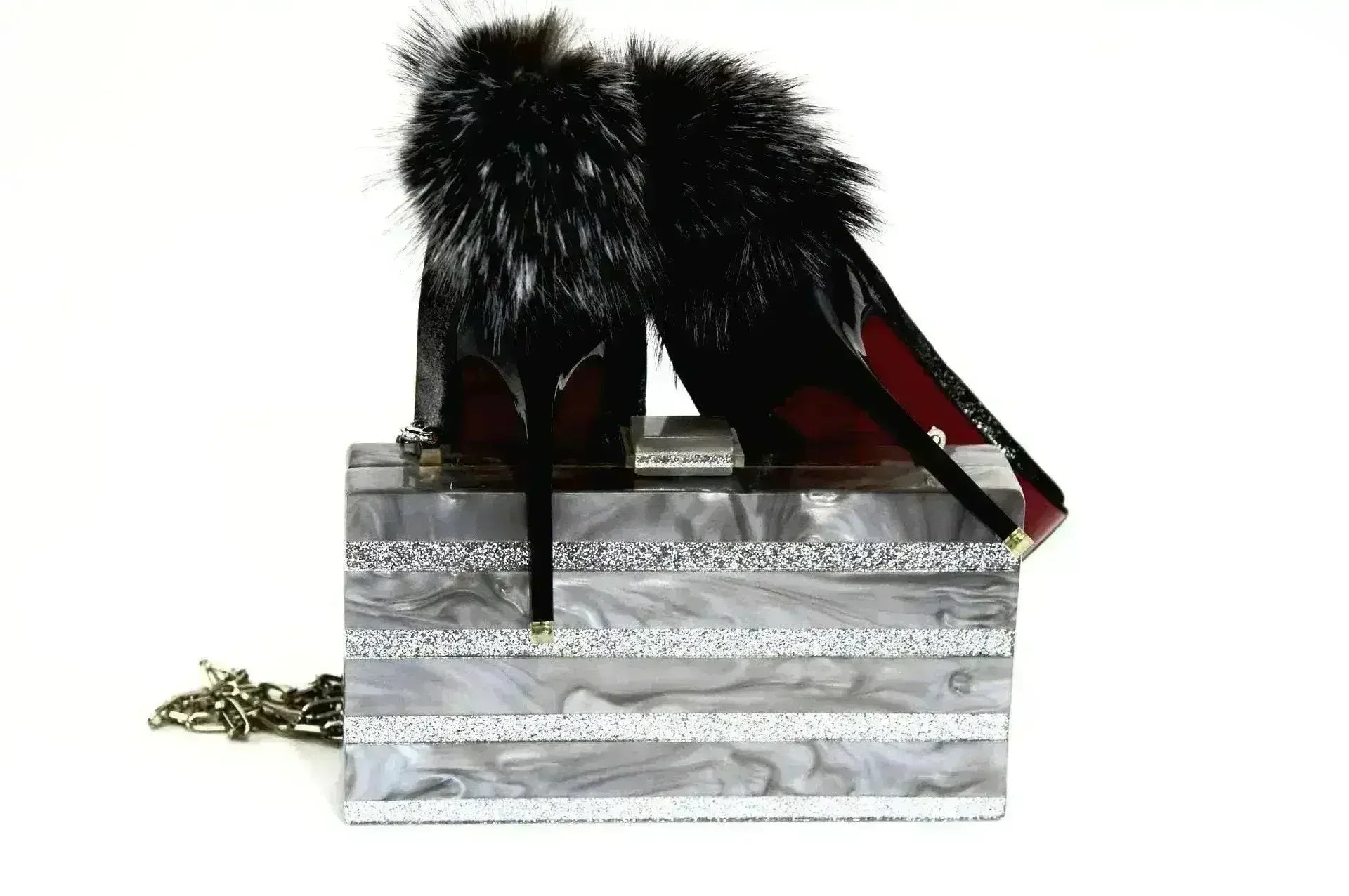 Marble Silver Stripe Box Clutch