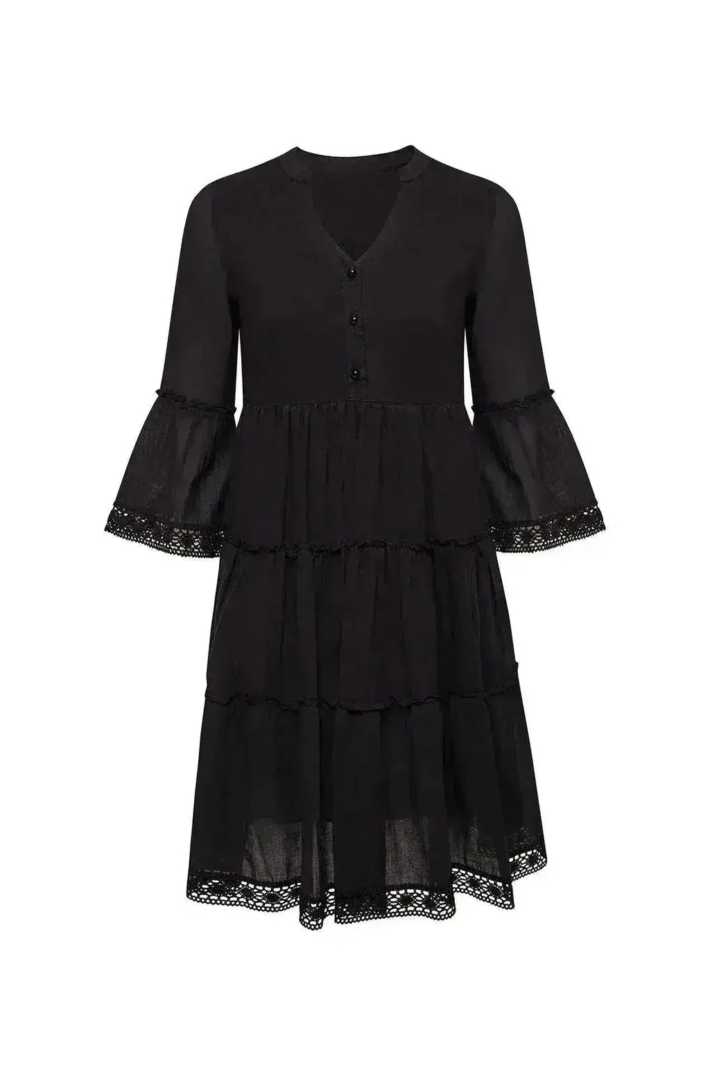 MIKA Black Mini Dress | Boho Peasant Style | Femstylo