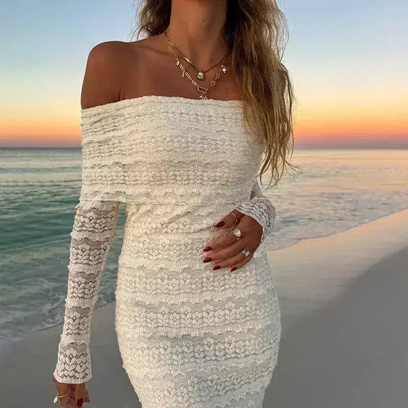 25 Edition – Elegant Off-Shoulder Lace Maxi Dress (Socialite Style)