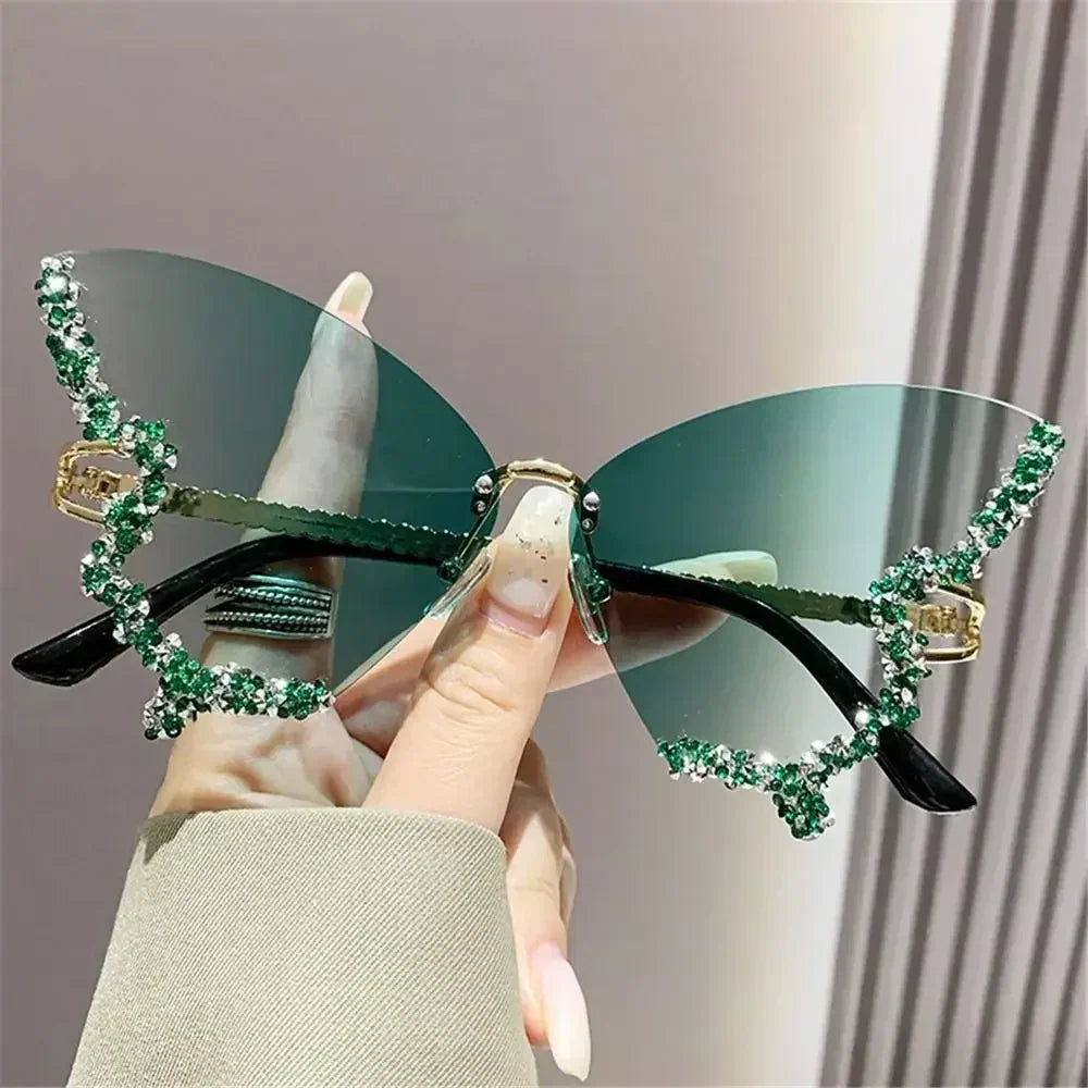 Vintage Oversized Diamond Butterfly Sunglasses Ladies Shades Purple Sunglasses for Women Bling Sun Glasses