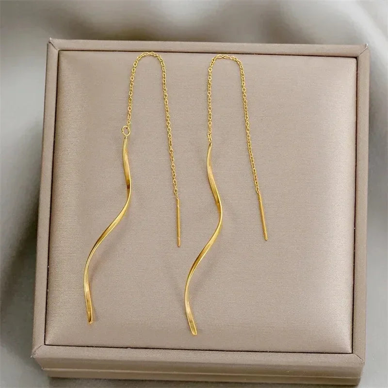 925 Silver Earring For Women Long Tassel Earrings Ear Line pendientes Fashion Zircon Star Drop Earrings