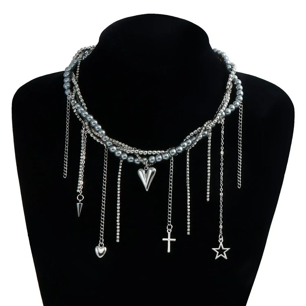 Fashion Heart Beaded Necklace for Women Boho Elegant Irregular Crystal Chain Y2K Choker Exquisite Party Gift Jewelry Accessories