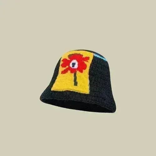Handmade Knitted Bucket Hat - Cotton Boho Print - All-Season Stretchy Fit
