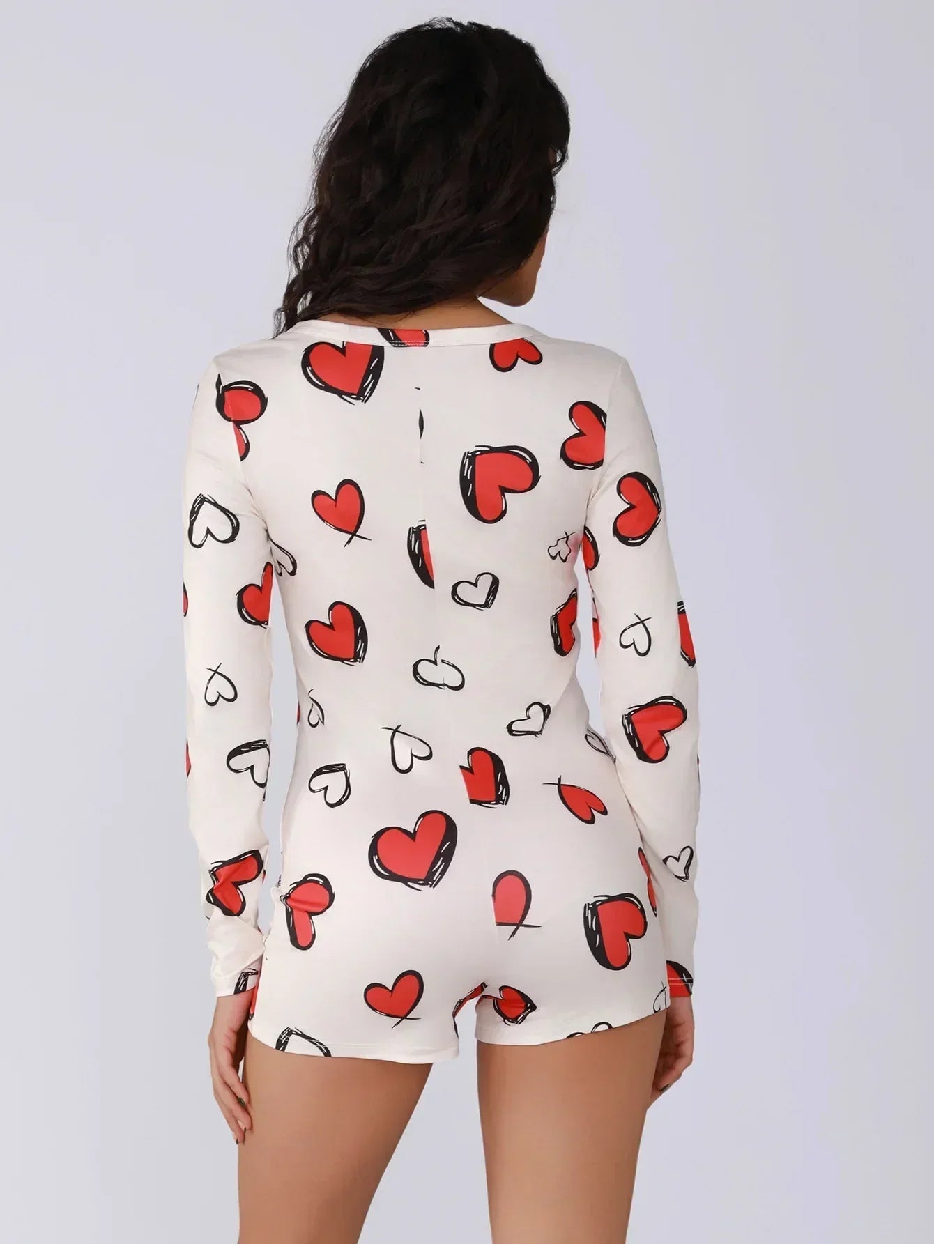 Ladies one-piece bodysuit sexy hot girl pajamas heart digital print short-sleeved set shorts home wear