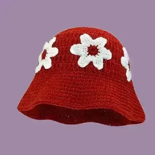 Handmade Knitted Bucket Hat - Cotton Boho Print - All-Season Stretchy Fit