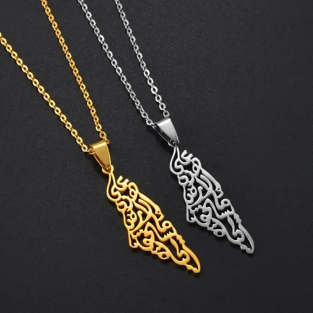 Palestine Map Necklace - Stainless Steel Pendant - Hypoallergenic & Dainty