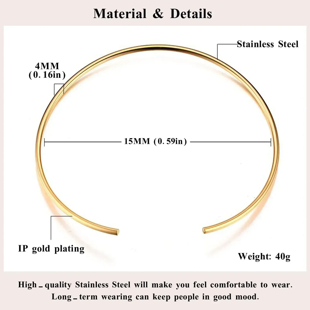 Choker Neck Cuff for Women, Open Collar Choker Torques Necklace Adjustable ,Simple Stainless Steel Jewelry