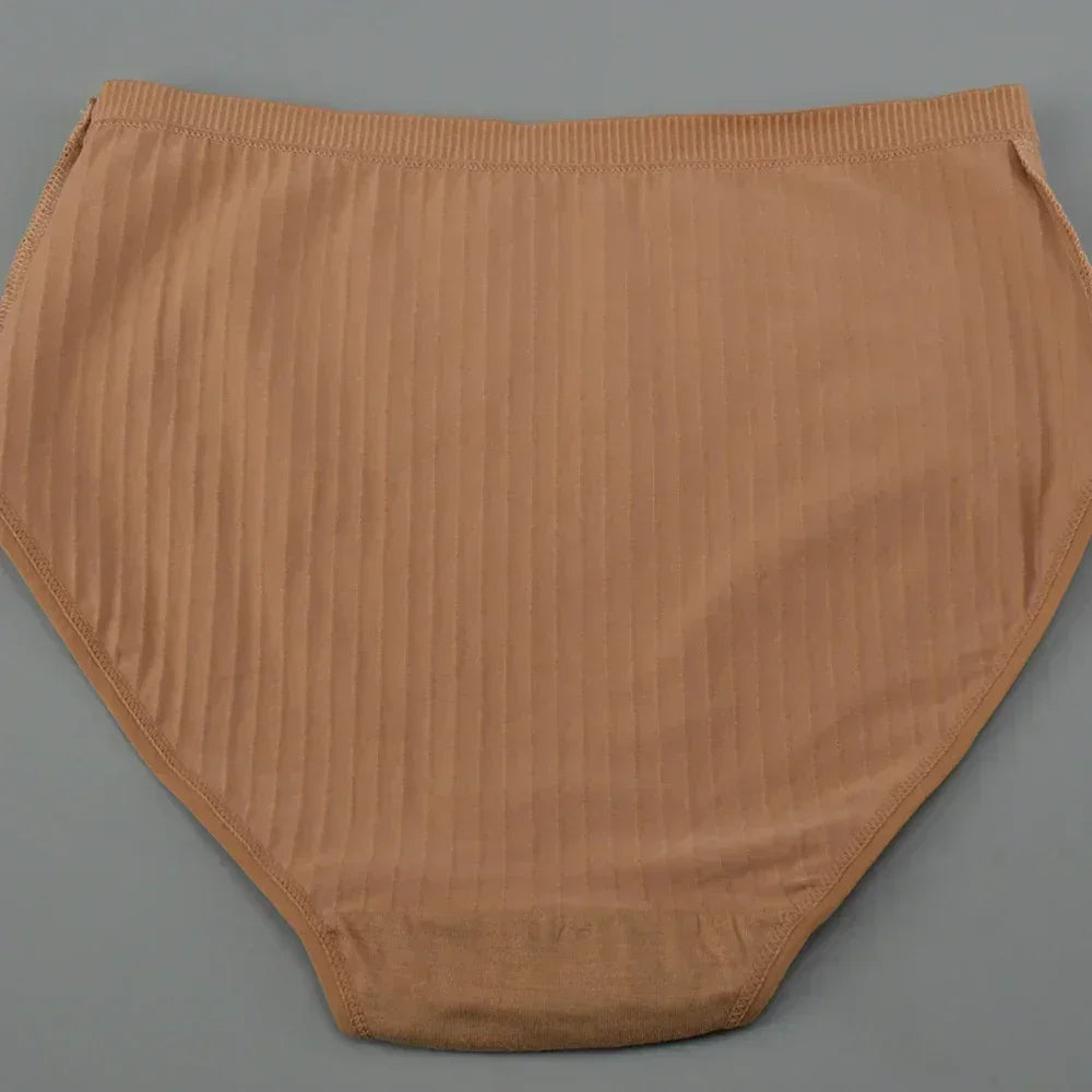 1pc Women's Cotton High Waist Panties – Vertical Stripe Plus Size Underwear Breathable Solid Lingerie Shorts Simple Lady Briefs