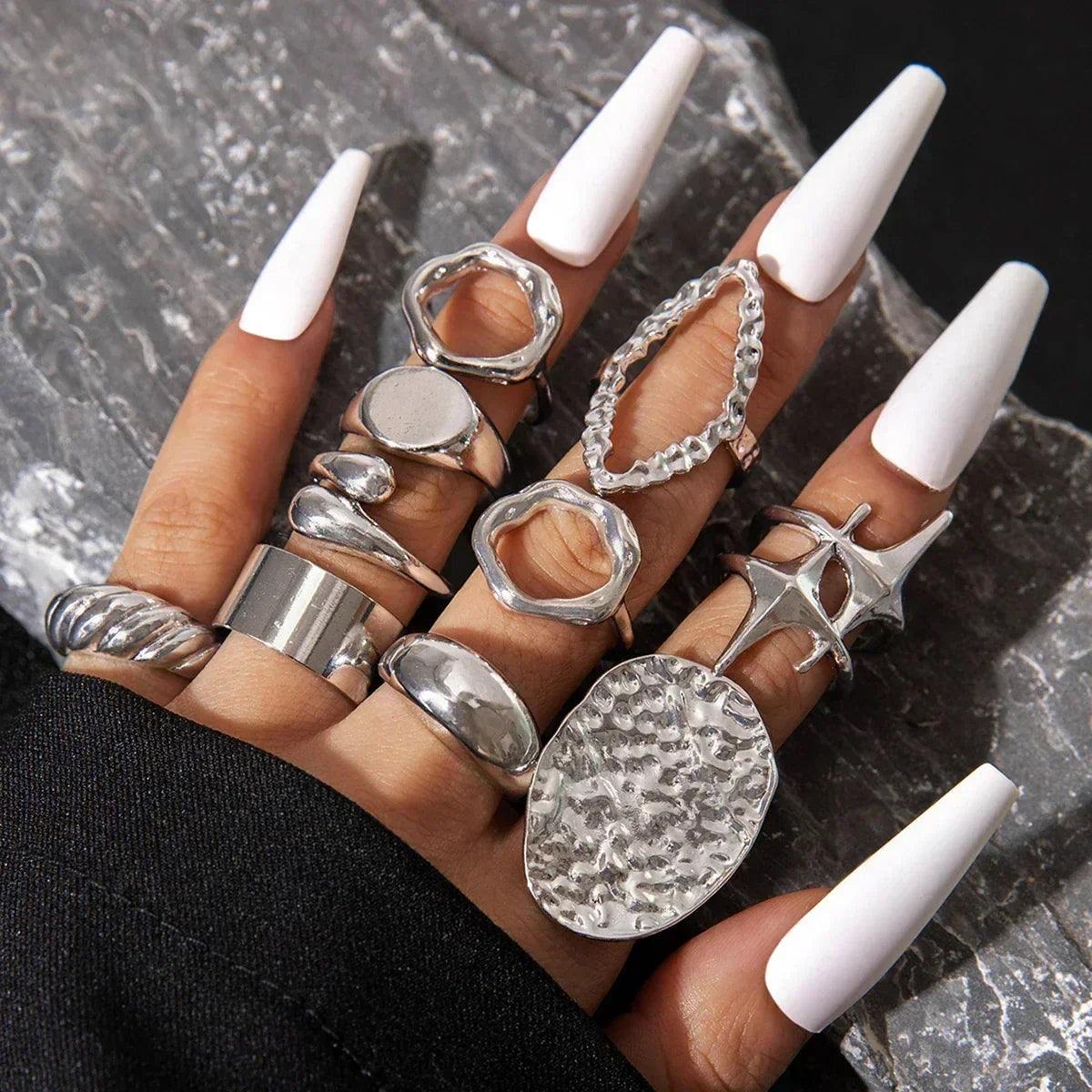Docona Fashion Elegant Stacking Gold Colour Rings Geometric Design Ring Set Accessories Daily Festival Party Gifts 27910