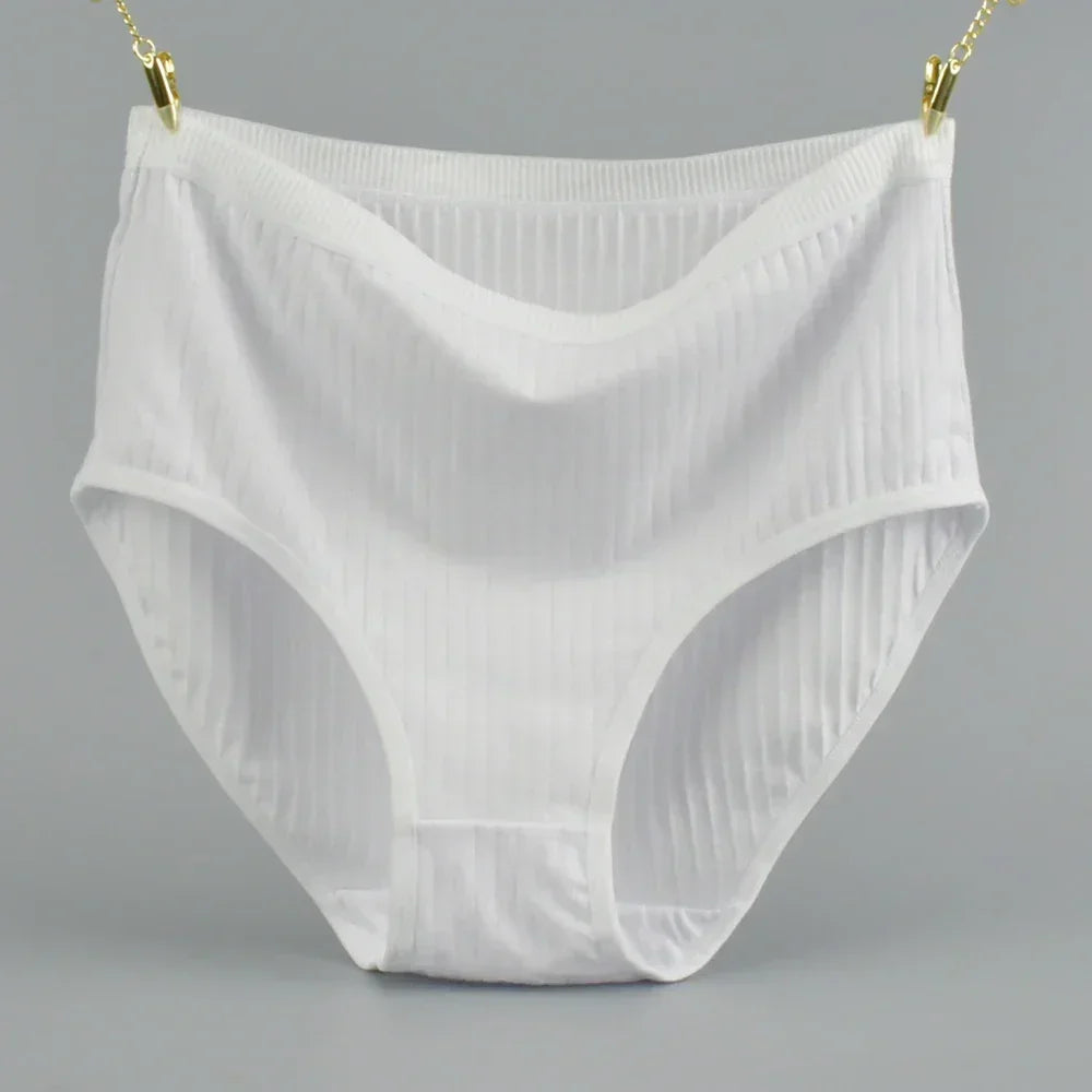 1pc Women's Cotton High Waist Panties – Vertical Stripe Plus Size Underwear Breathable Solid Lingerie Shorts Simple Lady Briefs