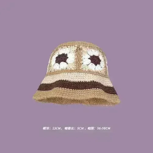Handmade Knitted Bucket Hat - Cotton Boho Print - All-Season Stretchy Fit