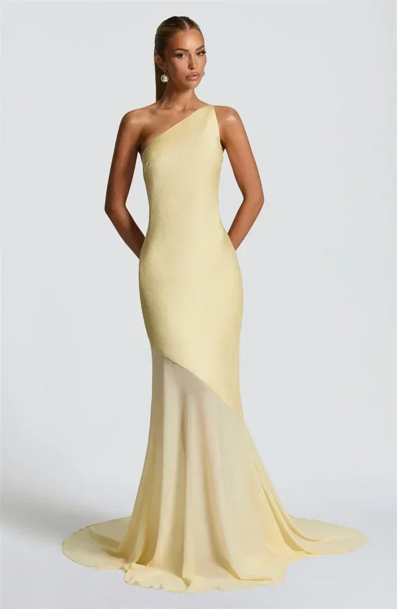 Mozision One Shoulder Backless Sexy Maxi Dress Women Gown Fashion Patchwork Sleeveless Bodycon Club Party Long Dress Elegant