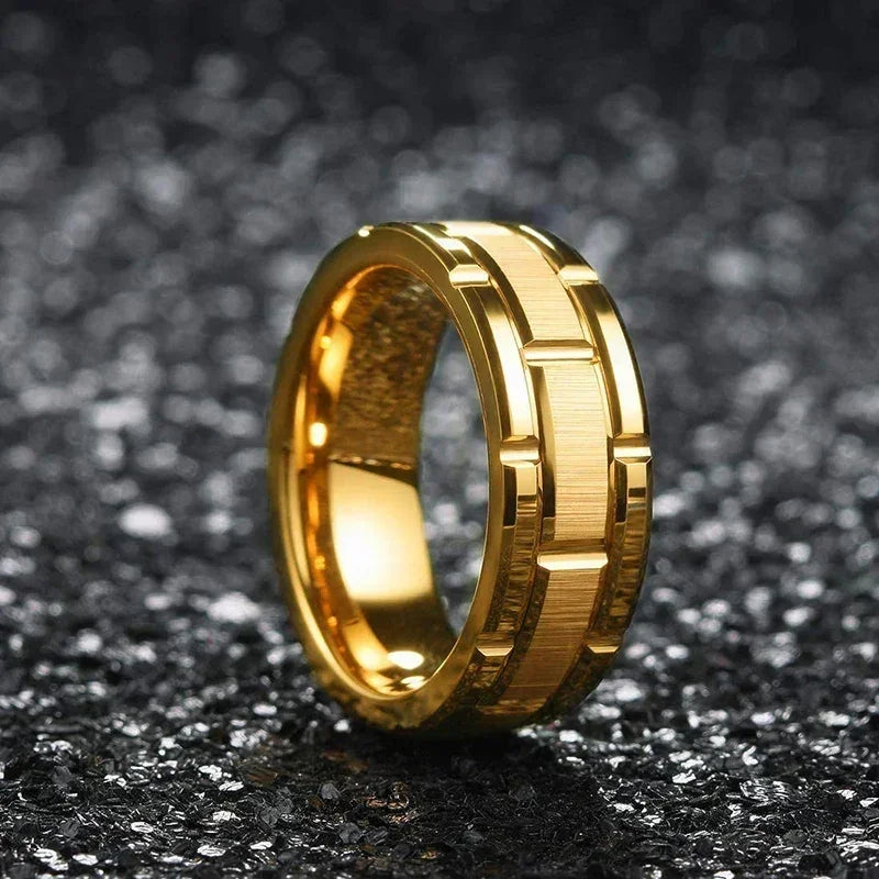 Fashion Men 8MM Stainless Steel Ring Black Color Brushed Double Groove Pattern Men's Wedding Ring Party Jewelry For Women Gift