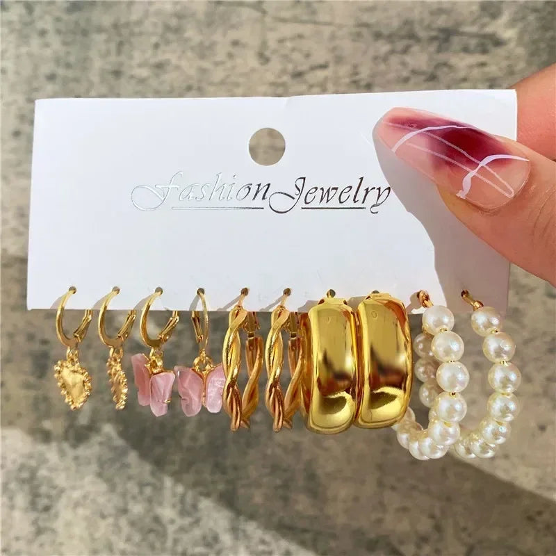 LETAPI Vintage Gold Color Circle Earrings for Women Girls Geometric Twist Dangle Earring Set New Fashion Jewelry Party Gifts