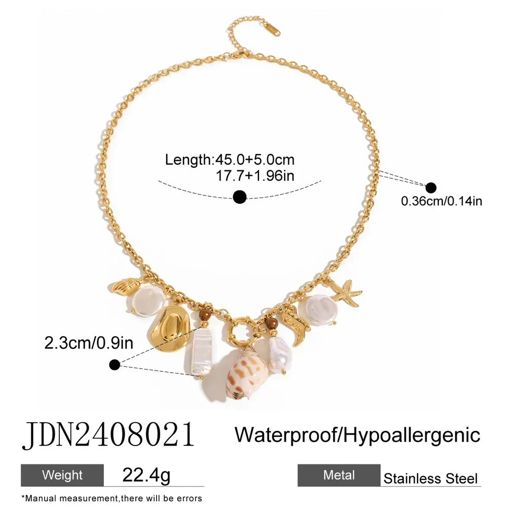 Zora Colorful Summer Holiday Style Conch Pendant Necklace Women's 18K Gold-plated Stainless Steel Multi Charm Fashion Jewelry