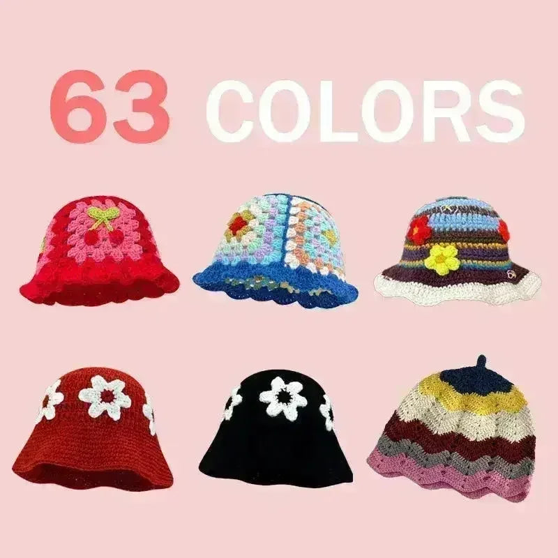 Handmade Knitted Bucket Hat - Cotton Boho Print - All-Season Stretchy Fit