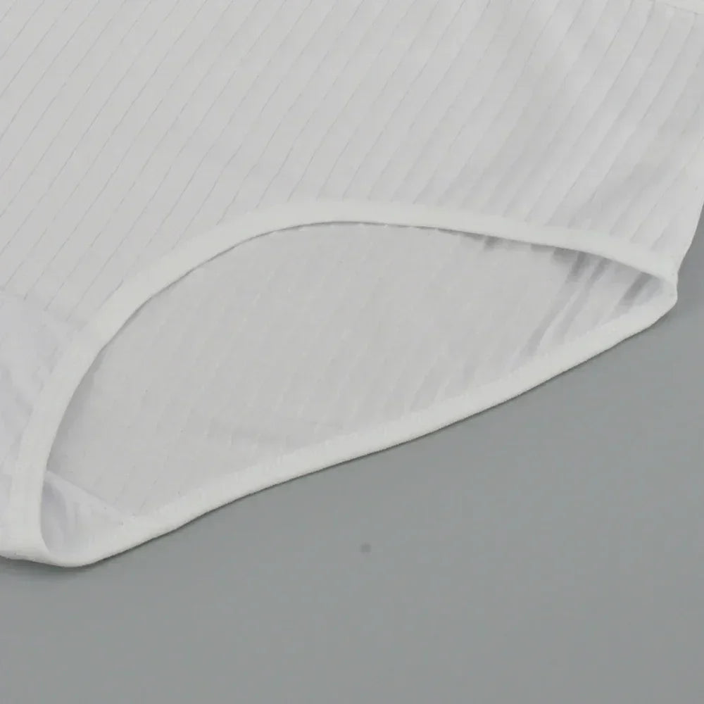 1pc Women's Cotton High Waist Panties – Vertical Stripe Plus Size Underwear Breathable Solid Lingerie Shorts Simple Lady Briefs